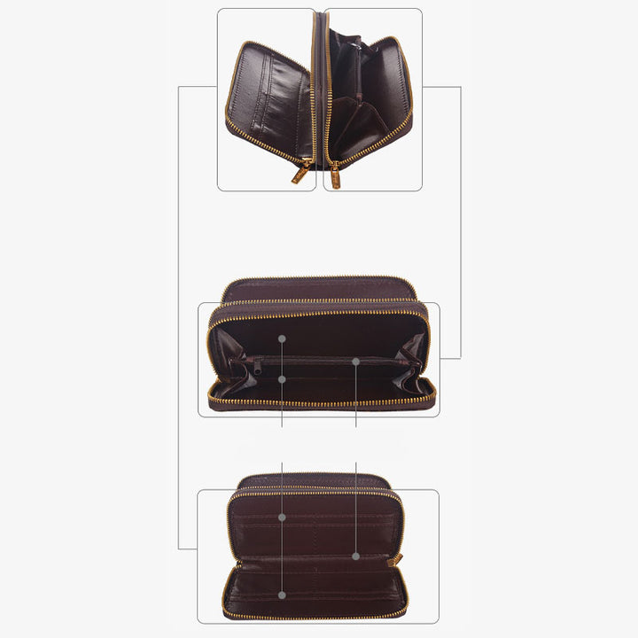 Long Floral Rose Clutch For Women Elegant Double Zipper Wallet