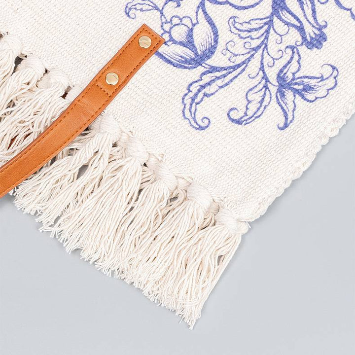 Tote Bag for Women Tassel Bohemian Printing Canvas Shoulder Bag