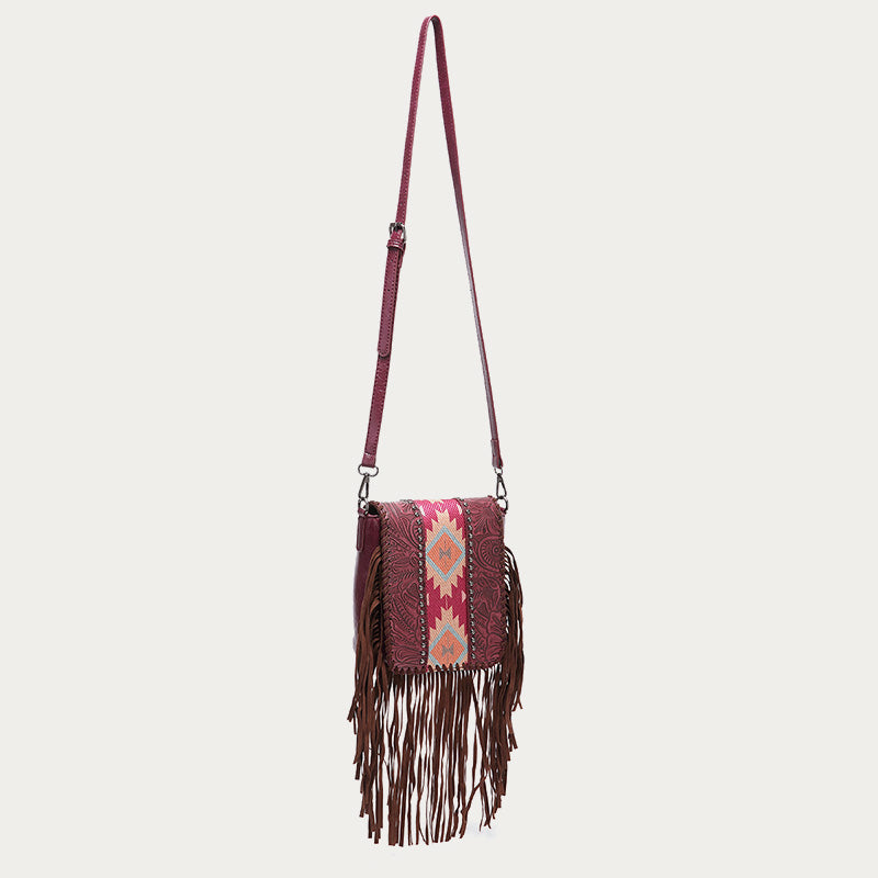 Vintage Bohemian Crossbody Bag Cotton Linen Tassel Purse For Lady
