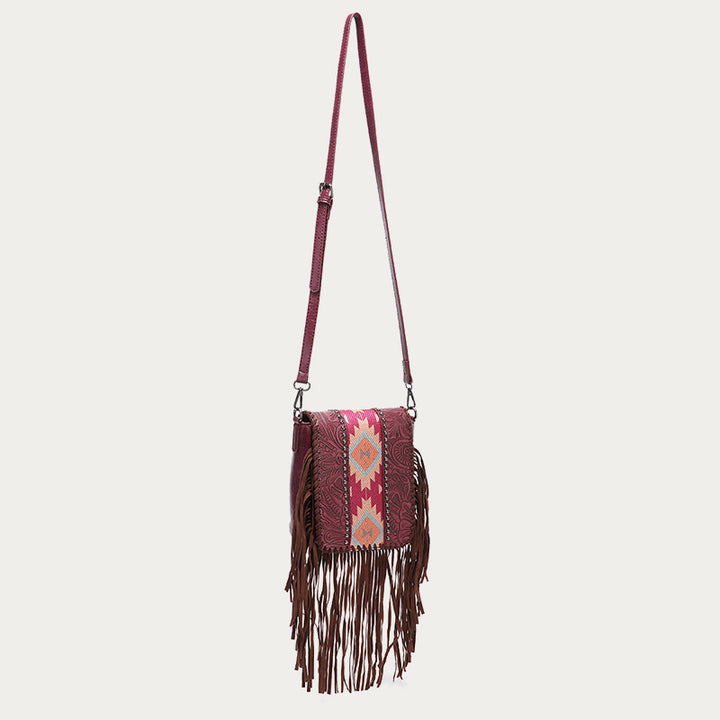Vintage Bohemian Crossbody Bag Cotton Linen Tassel Purse For Lady