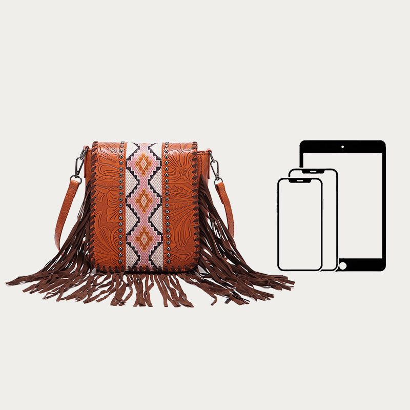 Vintage Bohemian Crossbody Bag Cotton Linen Tassel Purse For Lady