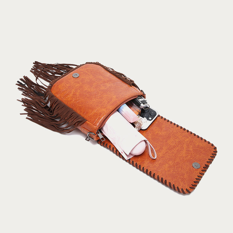 Vintage Bohemian Crossbody Bag Cotton Linen Tassel Purse For Lady