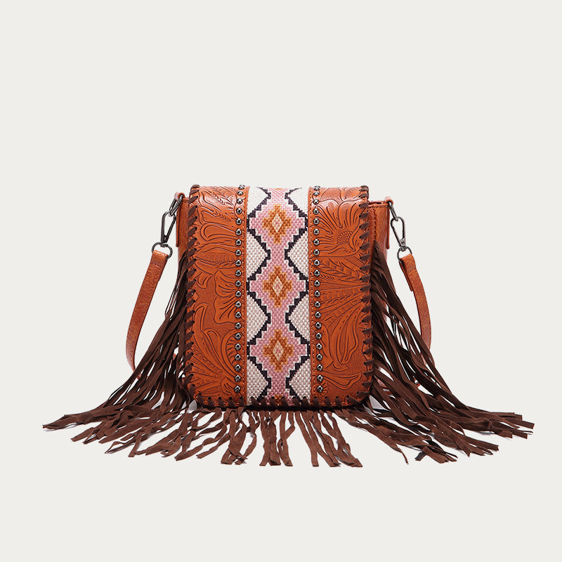 Vintage Bohemian Crossbody Bag Cotton Linen Tassel Purse For Lady
