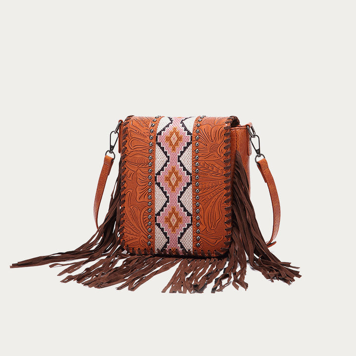 Vintage Bohemian Crossbody Bag Cotton Linen Tassel Purse For Lady