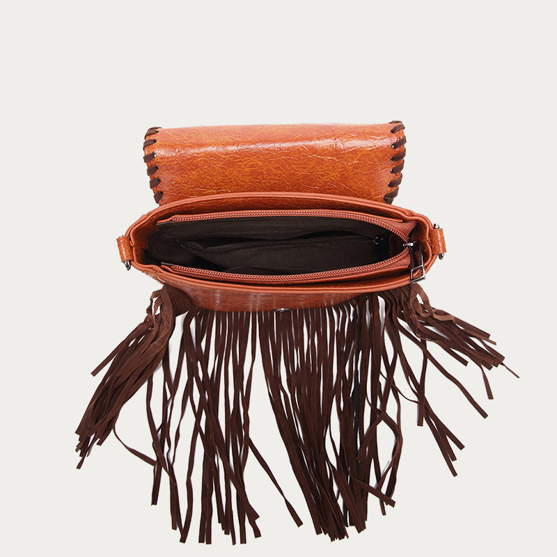 Vintage Bohemian Crossbody Bag Cotton Linen Tassel Purse For Lady