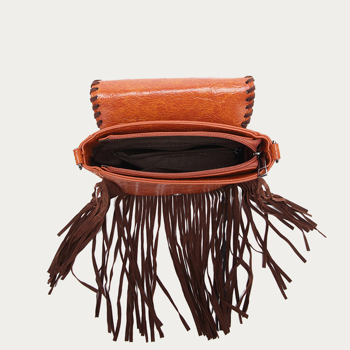 Vintage Bohemian Crossbody Bag Cotton Linen Tassel Purse For Lady