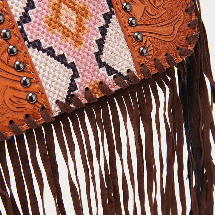 Vintage Bohemian Crossbody Bag Cotton Linen Tassel Purse For Lady