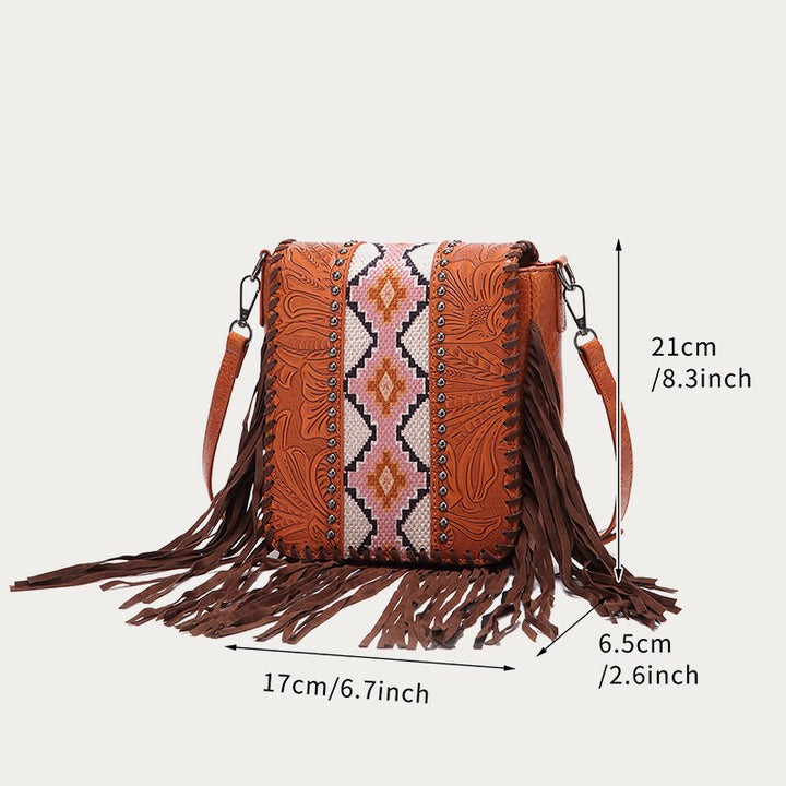 Vintage Bohemian Crossbody Bag Cotton Linen Tassel Purse For Lady