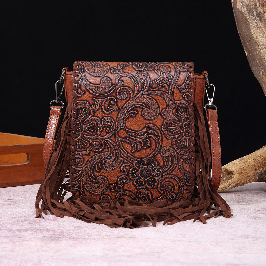 Vintage Bohemian Crossbody Bag Cotton Linen Tassel Purse For Lady