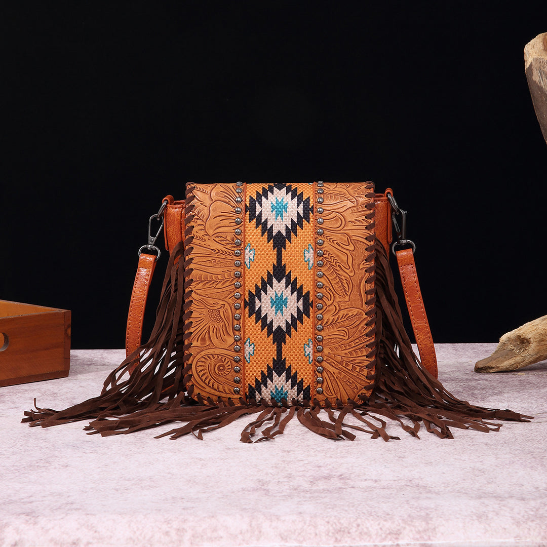 Vintage Bohemian Crossbody Bag Cotton Linen Tassel Purse For Lady