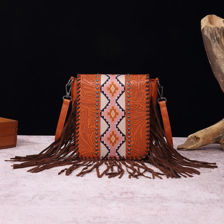 Vintage Bohemian Crossbody Bag Cotton Linen Tassel Purse For Lady