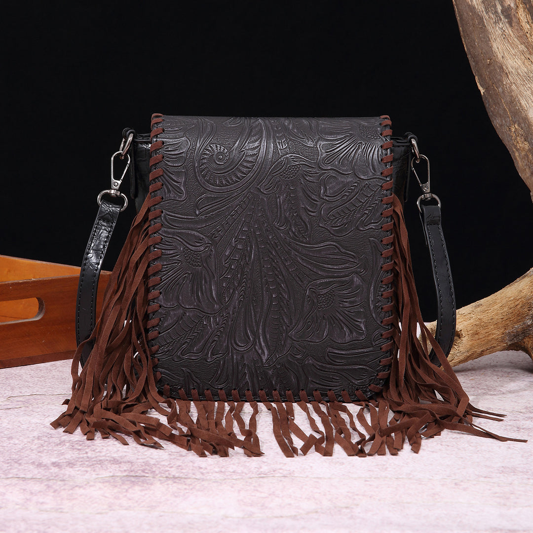 Vintage Bohemian Crossbody Bag Cotton Linen Tassel Purse For Lady