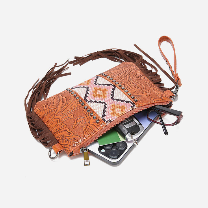 Vintage Bohemian Crossbody Bag Cotton Linen Slim Purse For Women