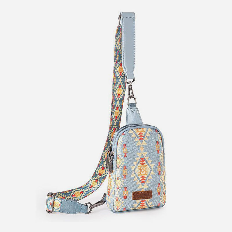 Vintage Bohemian Sling Bag Ethnic Style Crossbody Bag For Women - PowderBlue - image 1