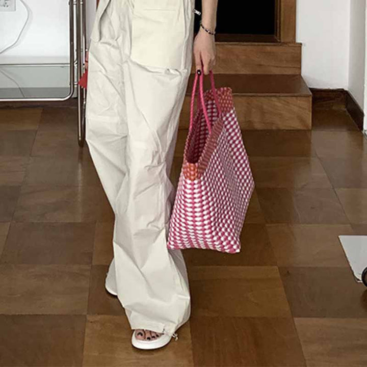 Large Tote For Women Holiday Color Matching Straw Beach Bag