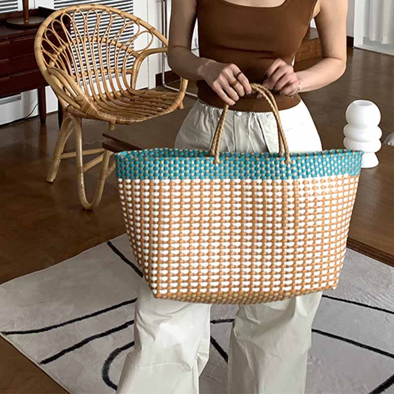 Large Tote For Women Holiday Color Matching Straw Beach Bag