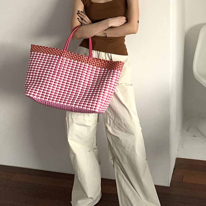 Large Tote For Women Holiday Color Matching Straw Beach Bag