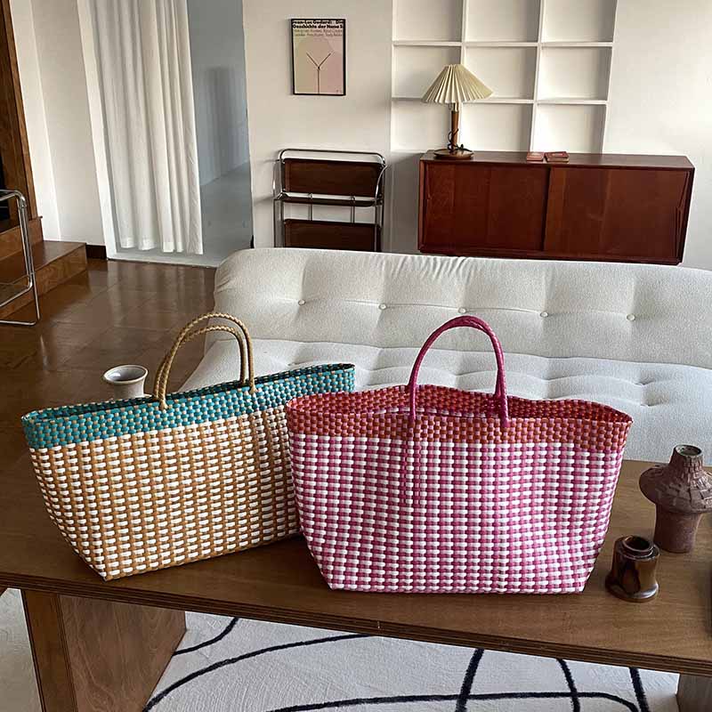 Large Tote For Women Holiday Color Matching Straw Beach Bag