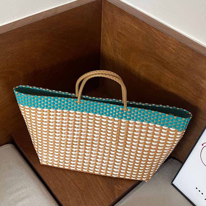 Large Tote For Women Holiday Color Matching Straw Beach Bag