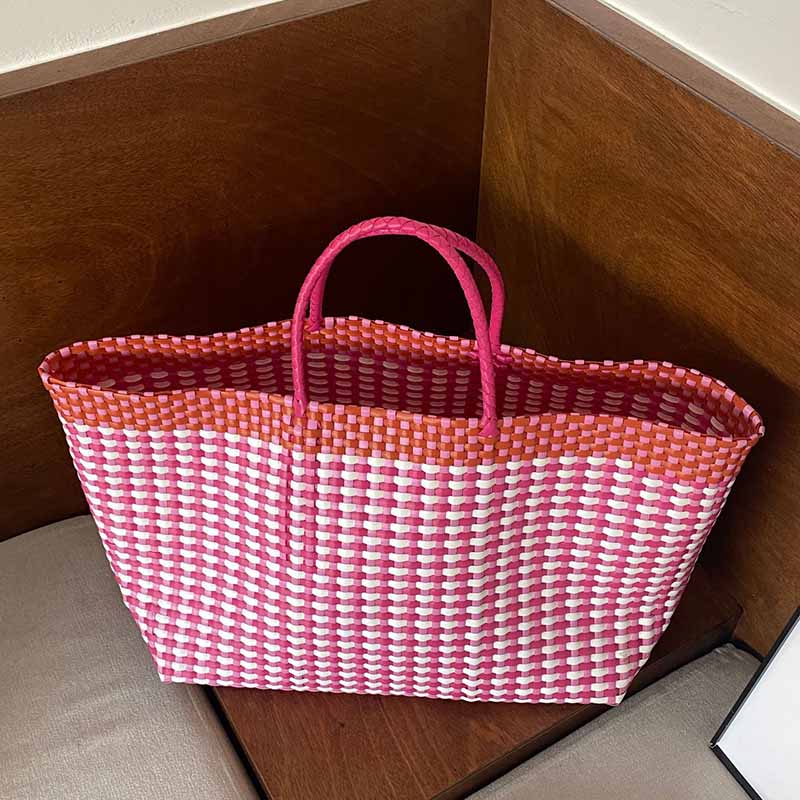 Large Tote For Women Holiday Color Matching Straw Beach Bag