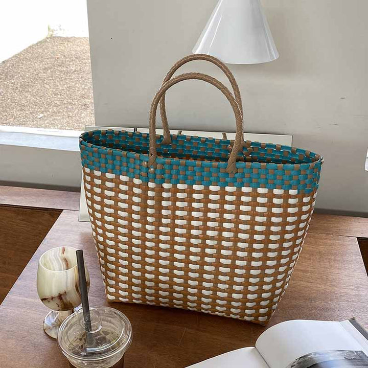 Large Tote For Women Holiday Color Matching Straw Beach Bag