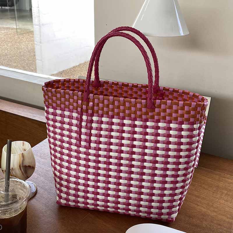 Large Tote For Women Holiday Color Matching Straw Beach Bag