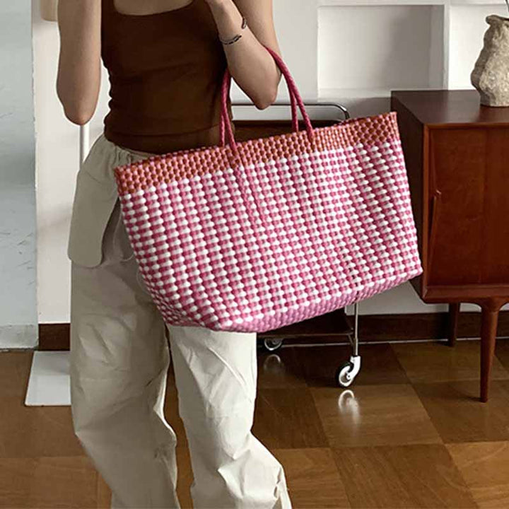 Large Tote For Women Holiday Color Matching Straw Beach Bag