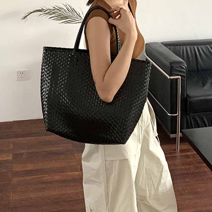 Solid Color Straw Tote For Women Holiday Beach Handbag