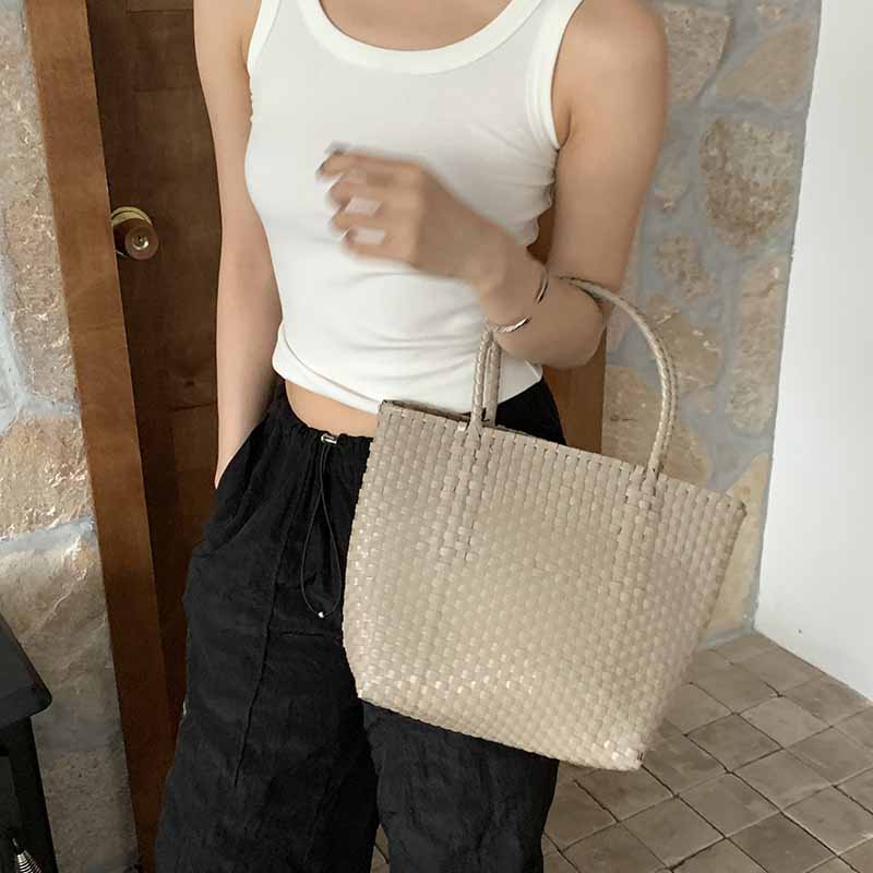 Solid Color Straw Tote For Women Holiday Beach Handbag - image 8