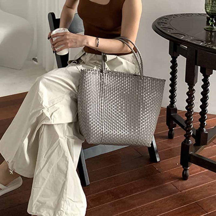 Solid Color Straw Tote For Women Holiday Beach Handbag - image 7