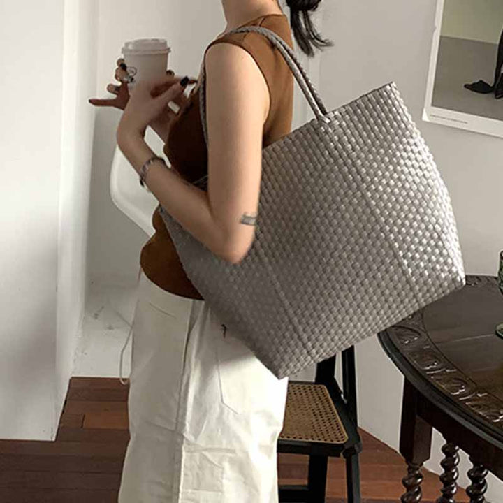 Solid Color Straw Tote For Women Holiday Beach Handbag - image 6