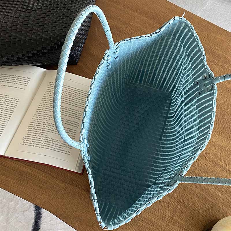 Solid Color Straw Tote For Women Holiday Beach Handbag - image 1