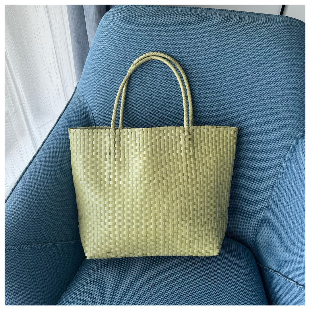 Solid Color Straw Tote For Women Holiday Beach Handbag - LightGreen - Large - image 13