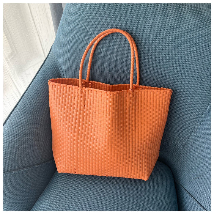 Solid Color Straw Tote For Women Holiday Beach Handbag