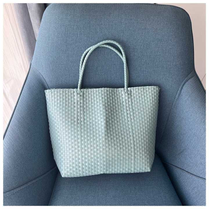 Solid Color Straw Tote For Women Holiday Beach Handbag - LightBlue - Large - image 14