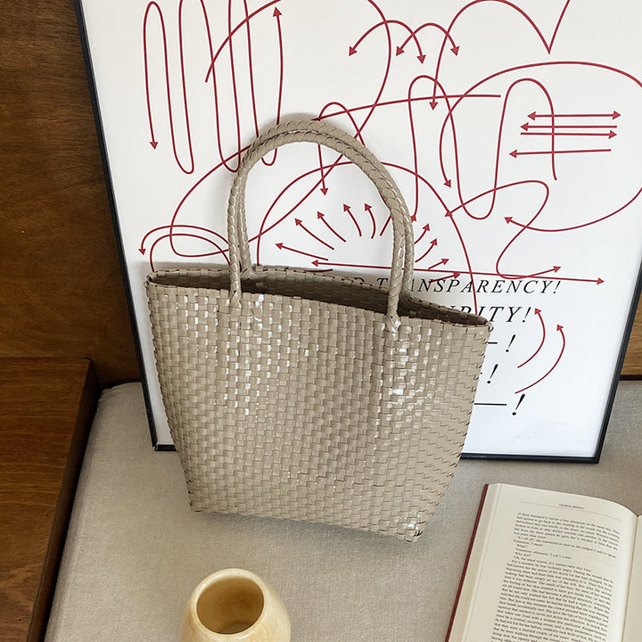 Solid Color Straw Tote For Women Holiday Beach Handbag - Tan - Large - image 16