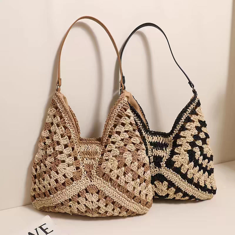 Straw Shoulder Bag For Women Hollow Out Holiday Beach Bag