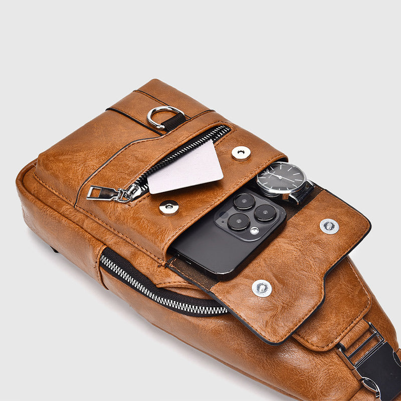 Minimalist Solid Color Leather Sling Bag For Men Women - image 2