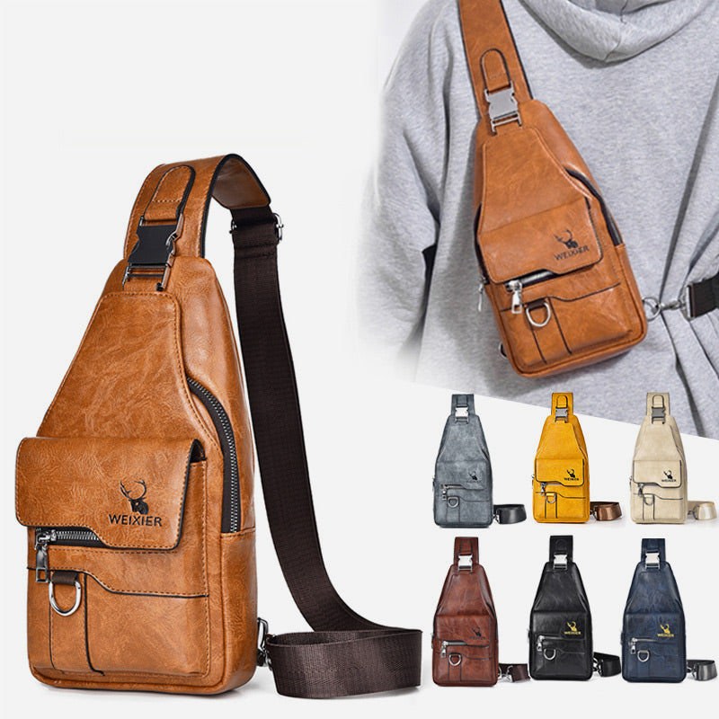 Minimalist Solid Color Leather Sling Bag For Men Women - Chocolate - image 1