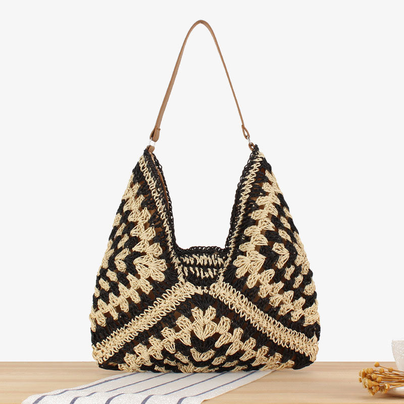 Straw Shoulder Bag For Women Hollow Out Holiday Beach Bag