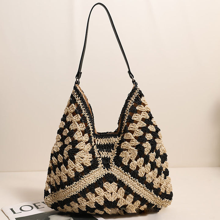 Straw Shoulder Bag For Women Hollow Out Holiday Beach Bag