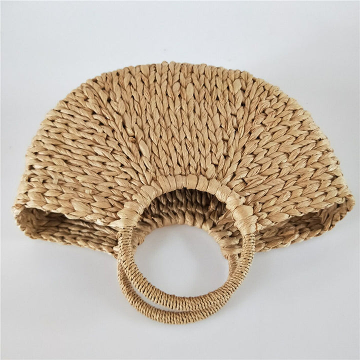 Half Round Straw Bag Elegant Rattan Bucket Handbag For Women