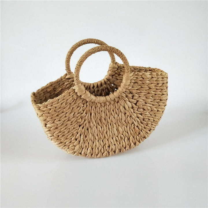 Half Round Straw Bag Elegant Rattan Bucket Handbag For Women