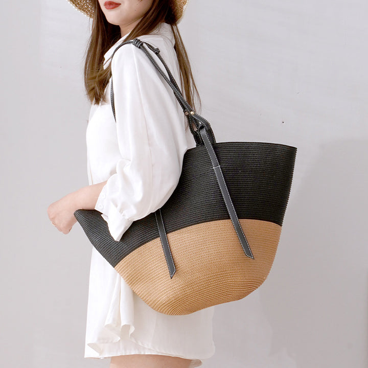 Large Straw Tote For Women Vacation Beach Shoulder Bag