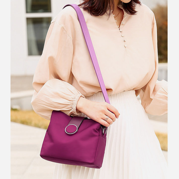Triple Compartment Nylon Purse For Women Solid Color Crossbody Bag