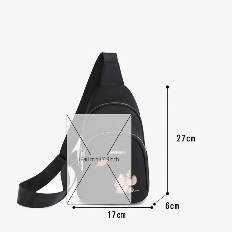 Cartoon Squirrel Embroidery Chest Bag For Women Oxford Crossbody Bag