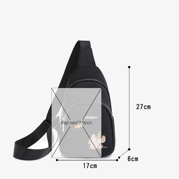 Cartoon Squirrel Embroidery Chest Bag For Women Oxford Crossbody Bag