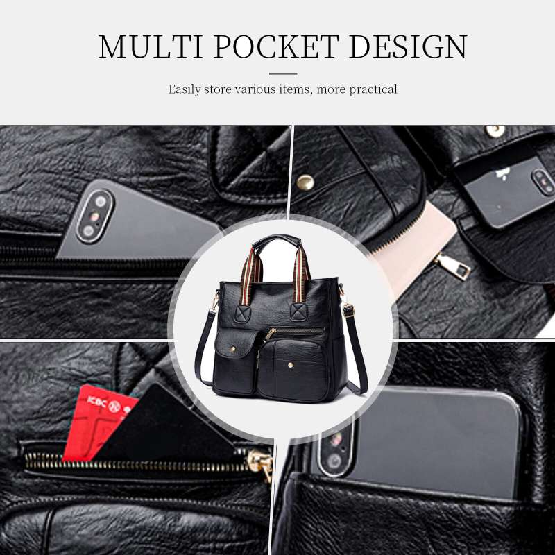 Multi-pocket Tote Bag for Women PU Leather Shoulder Bag Crossbody Handbag