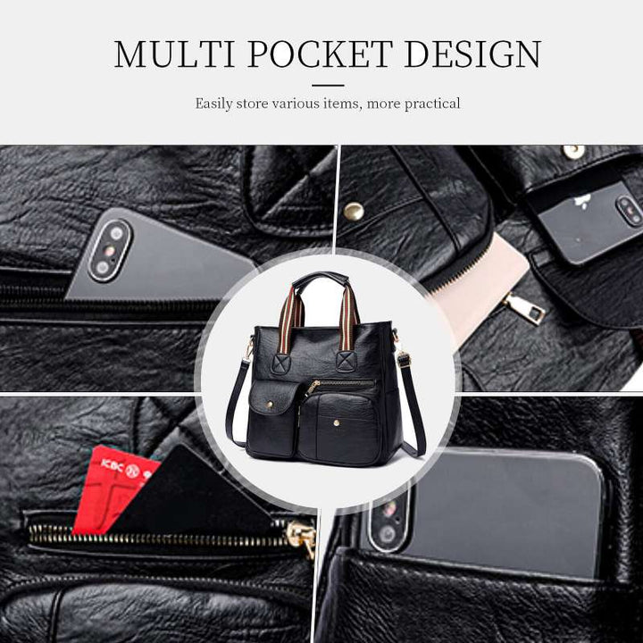 Multi-pocket Tote Bag for Women PU Leather Shoulder Bag Crossbody Handbag