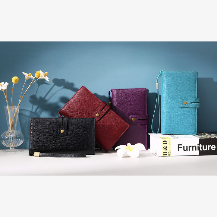 RFID Blocking Checkbook Wallet For Women Minimalist Genuine Leather Wrist Bag - image 6